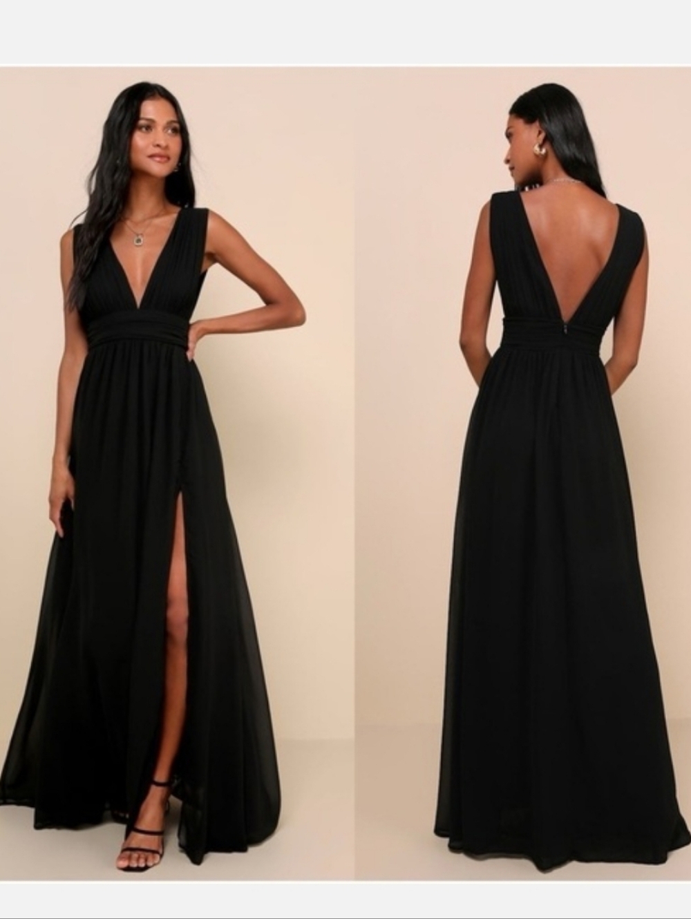 Lulu's Heavenly Hues Black V‑Neck Maxi Dress with High Slit Size XL - Picture 3 of 7